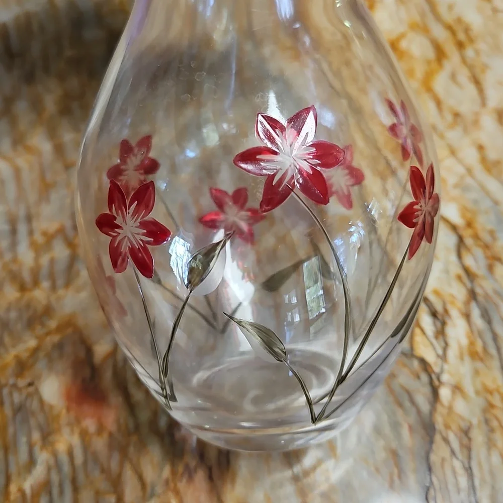 LENOX Elegant Glass Vase with Red Floral Design